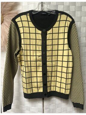 Carlisle Yellow & Gray Cardigan Snap Button Sweater Size XL